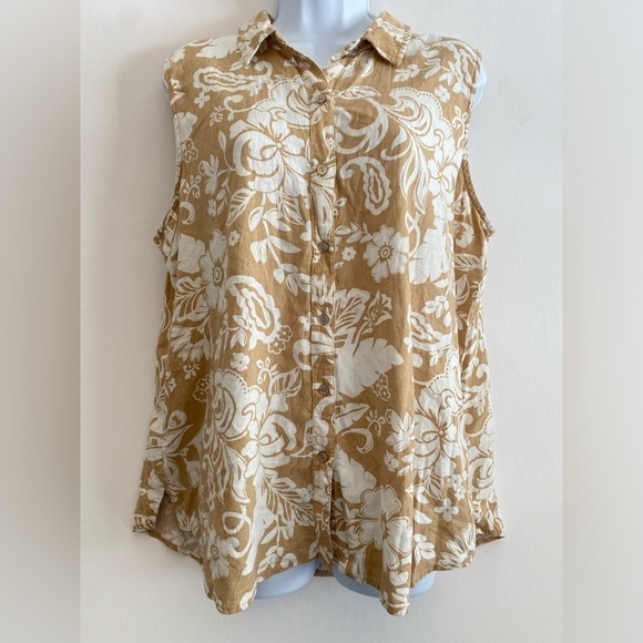 Women's Linen Blend Paisley Floral Collared Button Up XL Office Clean Girl - Picture 1 of 10